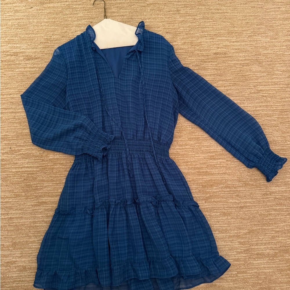 Blue Plaid Long Sleeve Dress